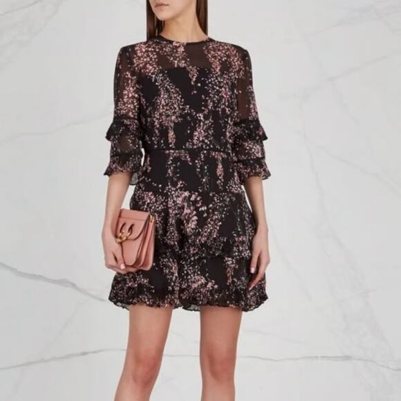 KEEPSAKE the Label Dresses & Skirts - NEW Keepsake Black Pink Floral Ruffle Dress Size M S Anthropologie